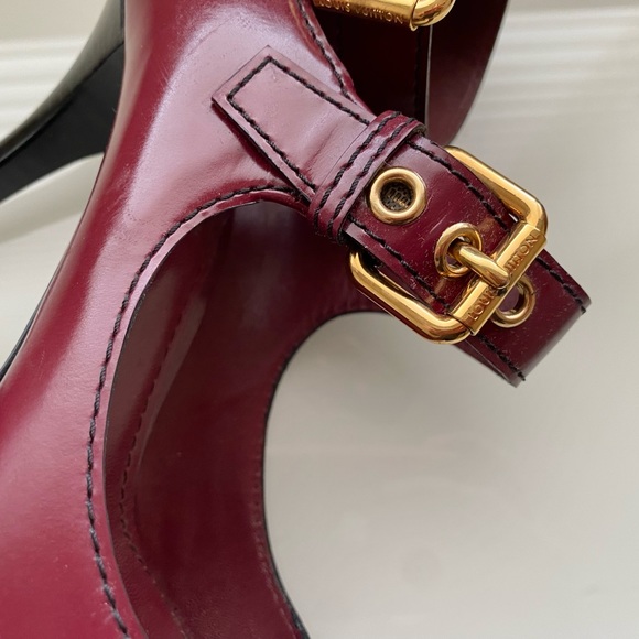 Louis Vuitton Burgundy Ankle Straps  Gold Buckles Heels SZ 6/36 - Picture 6 of 13
